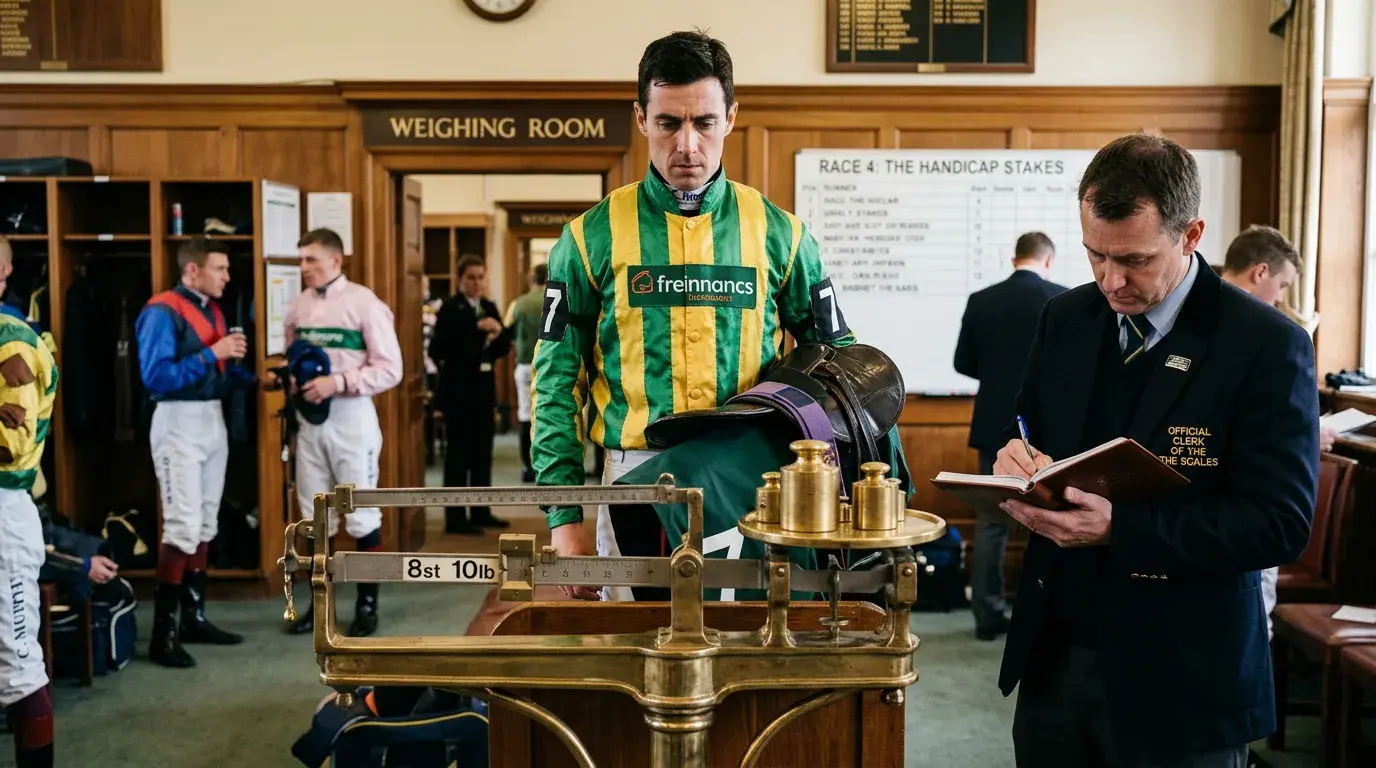 Jockey weighing in before Cesarewitch handicap race